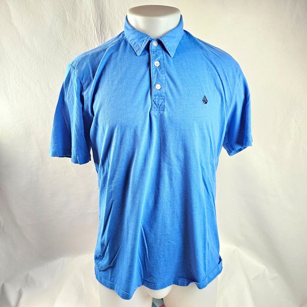 Volcom Polo Shirt Mens Large Blue Cotton Short Sleeve Skate Surf Casual Logo